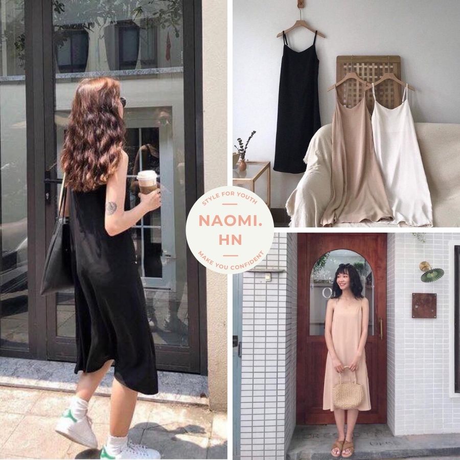 Váy 2 dây suông chất đũi lụa trơn basic nhiều màu form rộng. Đầm hai dây lụa Hàn dáng dài Hàn Đầm maxi đi biển