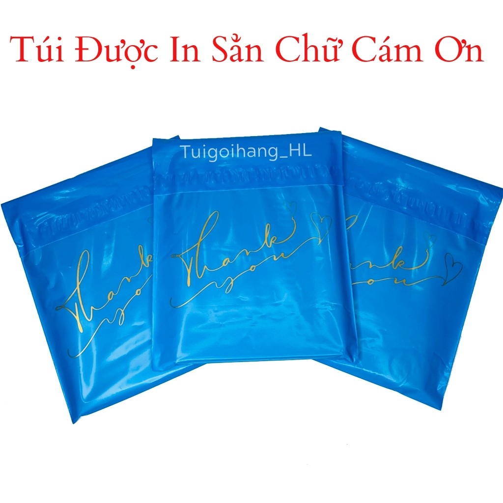 Túi gói hàng màu xanh coban in chữ thank you size 17x30 cao cấp TUIGOIHANGHL