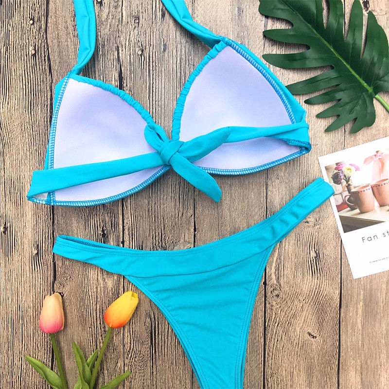 Bikini nữ phối dây có đệm nâng ngực phong cách Brazil