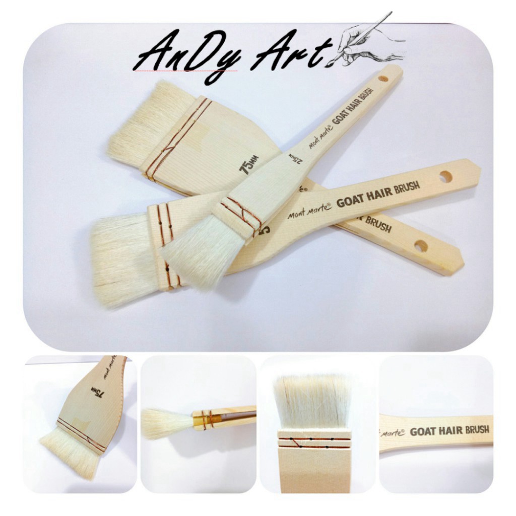 Cọ bản lông dê Mont marte/Mont marte Goat Hair Pine Wood Brush bán lẻ theo size - Chuyên dụng cụ vẽ