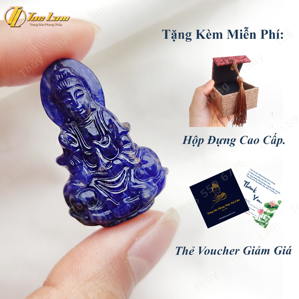 Mặt dây chuyền nữ mặt phật bà quan âm sodalite màu xanh dương mang lại bình an may mắn - Tuệ Lâm