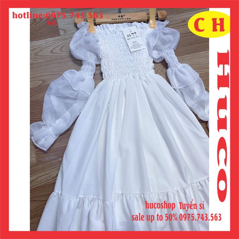 [ẢNH THẬT] váy trắng nữ trễ vai xoè hai tầng tay bồng chất voan có lớp lót trong form chuẩn ảnh Style Hàn quốc freesize | BigBuy360 - bigbuy360.vn