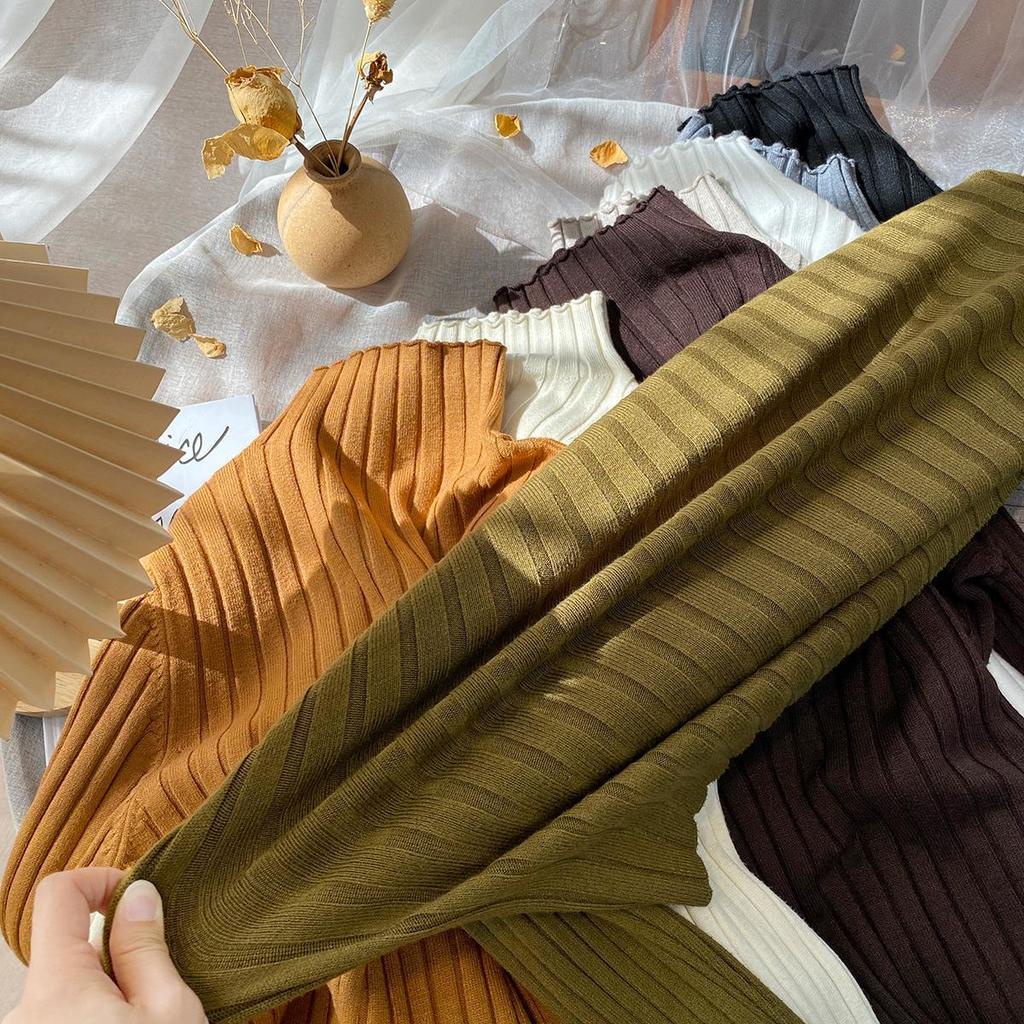  Áo sweater dệt kim tay dài cổ cao gân sọc màu trơn thời trang thu đông cá tính | BigBuy360 - bigbuy360.vn