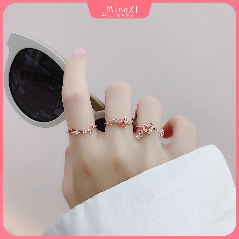 Nhẫn Hở Hình Hoa Nhỏ Đính Đá Zircon Phong Cách Hàn Quốc Mới Có Thể Điều Chỉnh
