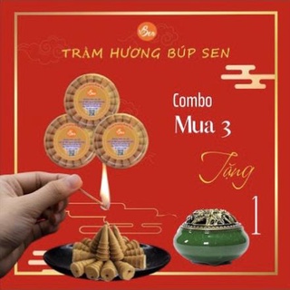 Combo 3 hộp nhang Nụ Trầm Hương Sạch Trầm Hương Tự Nhiên Organic tặng 1 Lư Xông Trầm - Trầm Hương Búp Sen fpx