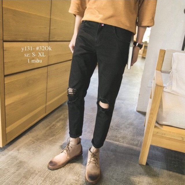Quần rách nam đen rách gối kiểu đẹp (113) | BigBuy360 - bigbuy360.vn