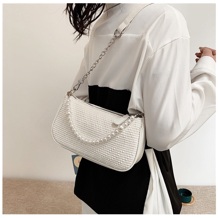 Bag female black fold butterfly bag 2021 new trendy baguette bag pearl portable underarm bag shoulder messenger bag