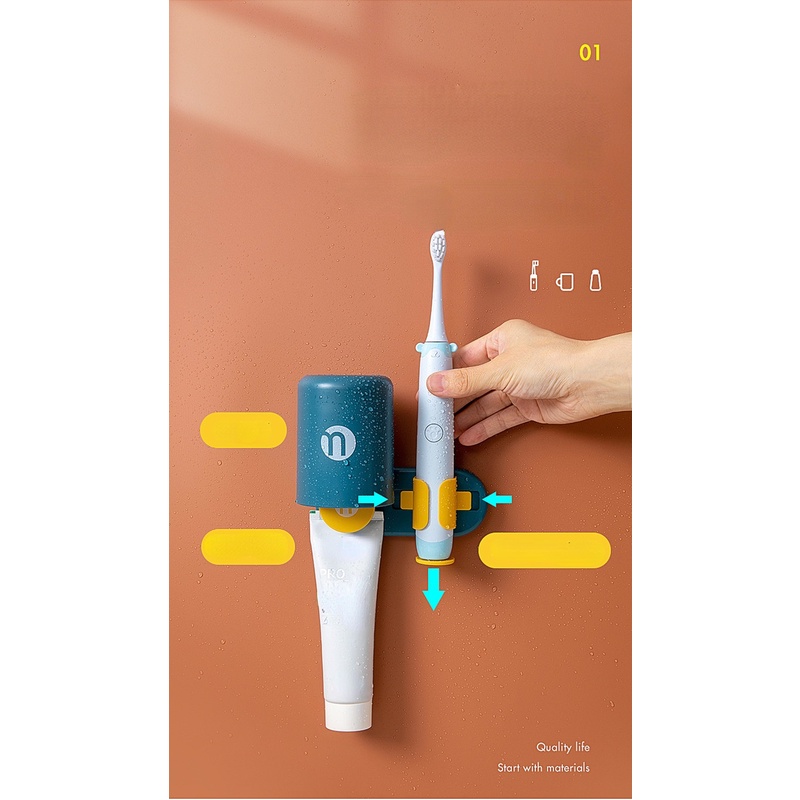Bộ Giá Đỡ Bàn Chải /Cốc Súc Miệng Gắn Tường Tiện Lợi