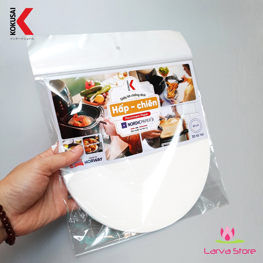 Giấy Lót Chống Dính Hấp Chiên Kokusai Không Lỗ 20 Cm (30 Tờ/Túi)  [NK Từ Na Uy] - Larva Store