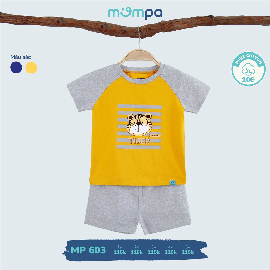 Bộ quần áo cộc tay bé trai in hình chất cotton mềm hãng Mompa