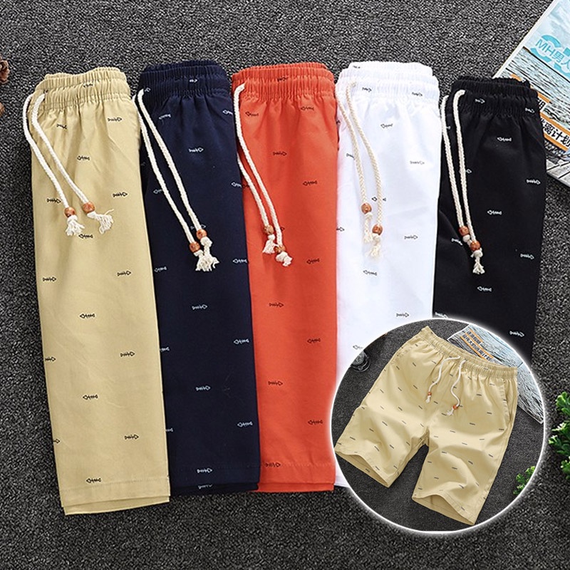 Ready stock men quần short thường cotton seluar pendek lelaki beach cropped quần ngắn dây rút phòng tập thể dục trang chủ quần áo thoải mái 男 短裤 bf06