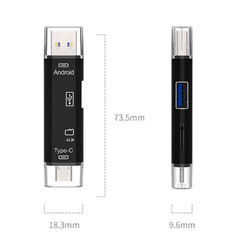 Đầu đọc thẻ nhớ USB 2.0 5 trong 1 cổng Type-C Micro TF OTG cho Android