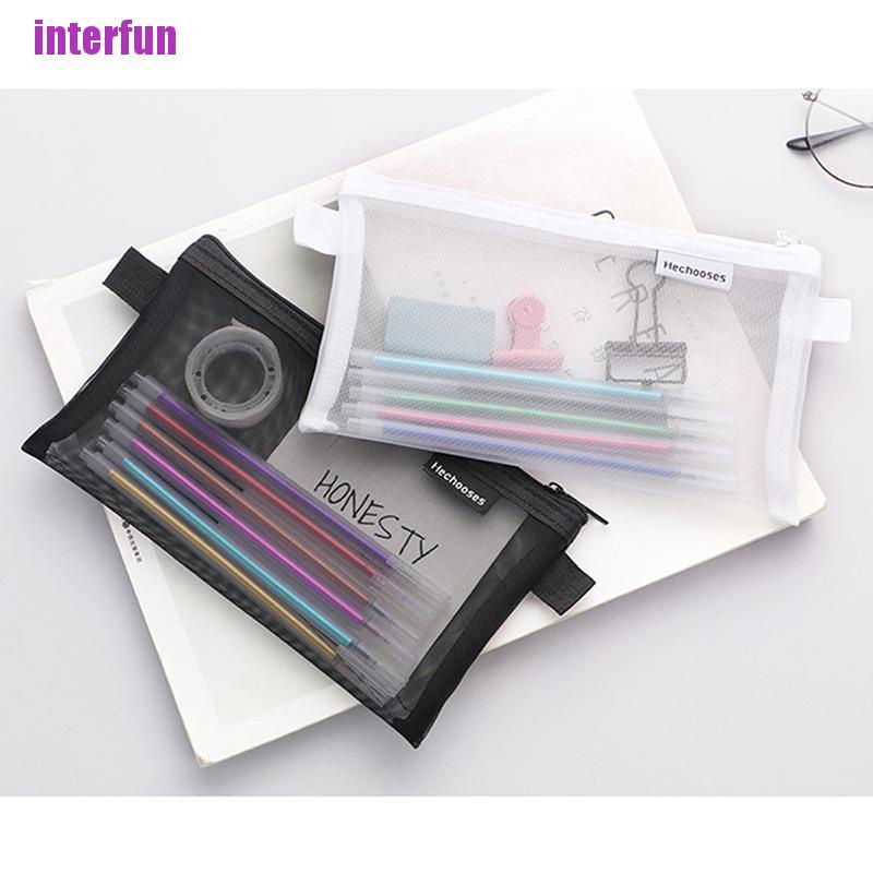 Túi Lưới Đựng Bút Trong Suốt Cỡ Lớn Có Khóa Kéo Tiện Lợi