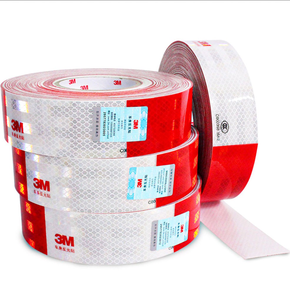 3M Grid đỏ trắng - Băng keo tape phản quang - Sticker Factory - Kích thước 5cmx3m