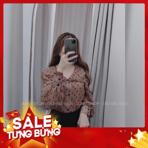 Áo sơ mi chấm bi cổ bèo ( tặng kèm áo dây) - Hàng nhập khẩu