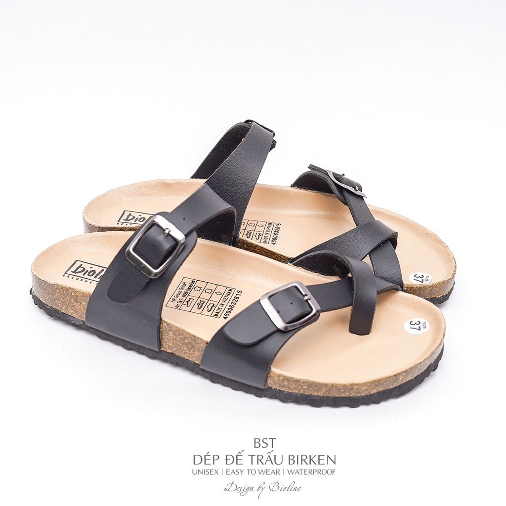 PUK06-CHỐNG NƯỚC - Dép đế trấu Birken chính hãng Bioline nam nữ Unisex, xỏ ngón, da PU cao cấp, dép công sở