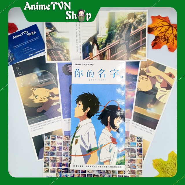 Hộp Postcard Bưu thiếp (Trọn bộ 340 Hình có Sticker) Anime/Manga Your Name (Tên cậu là gì?)