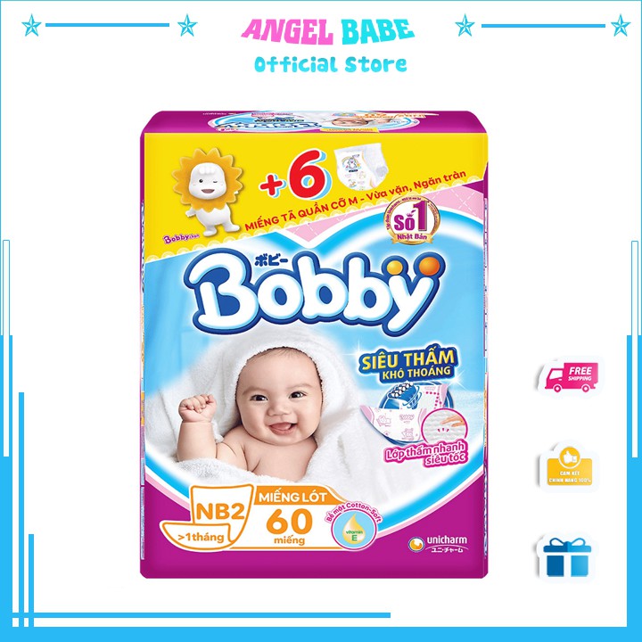 Miếng lót sơ sinh Bobby NB2 60m - Tặng kèm 6 tả quần (Bobby Newborn 2)