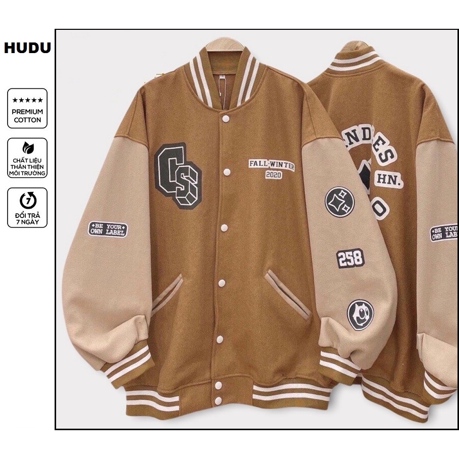 ÁO KHOÁC BOMBER BÓNG CHÀY NỮ VẢI NỈ NGOẠI MÀU NÂU BE TAY PHỐI , ÁO KHOÁC JACKET TAY PHỐI CS