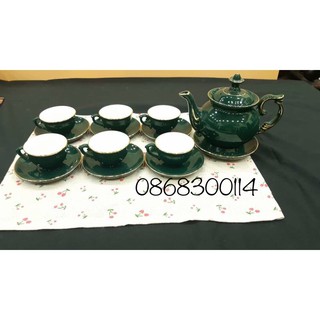 Bộ ấm trà xanh cổ vịt vẽ vàng
