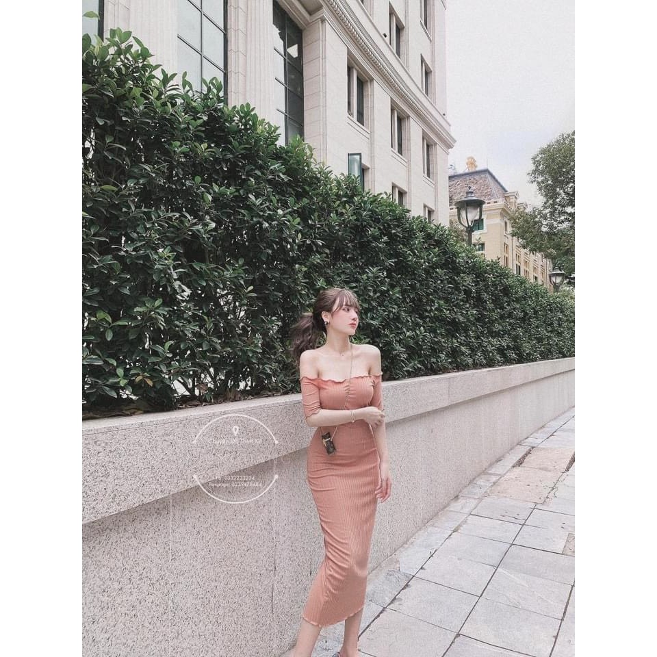 [MẪU MỚI] Đầm Body Trễ Vai Phom Dài Tay Ngắn Chất Thun Gân Thích Hợp Mặc Đi Tiệc Đi Làm Đi Chơi | BigBuy360 - bigbuy360.vn