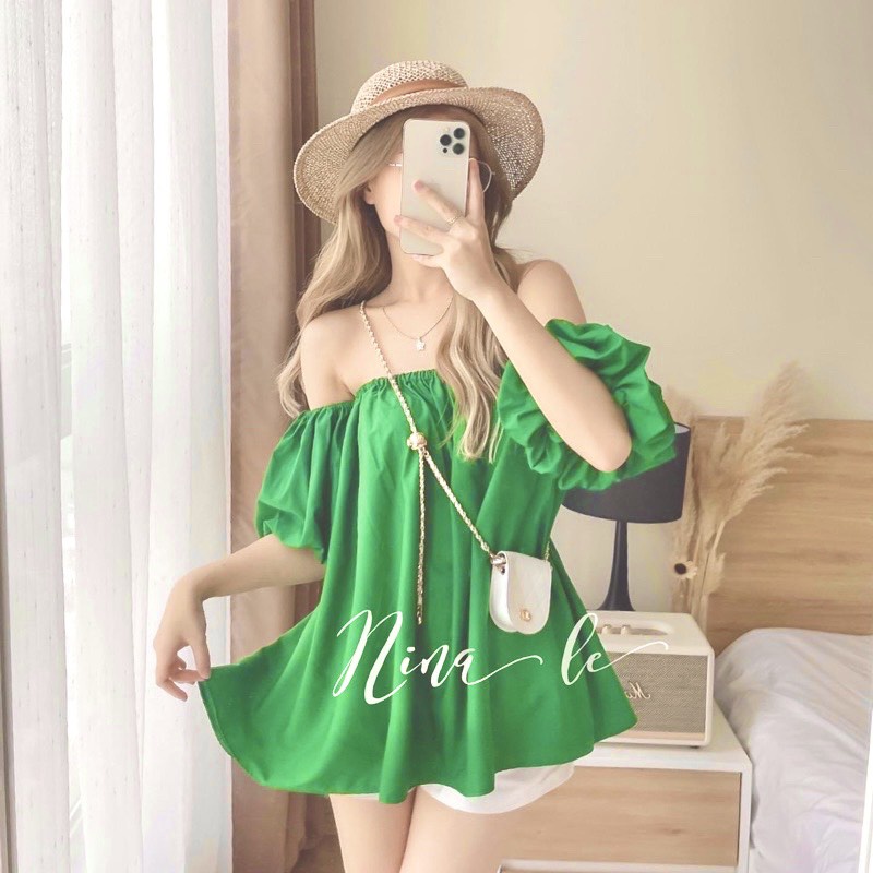 Áo trễ vai tay phồng tiểu thư rộng dễ thương | BigBuy360 - bigbuy360.vn