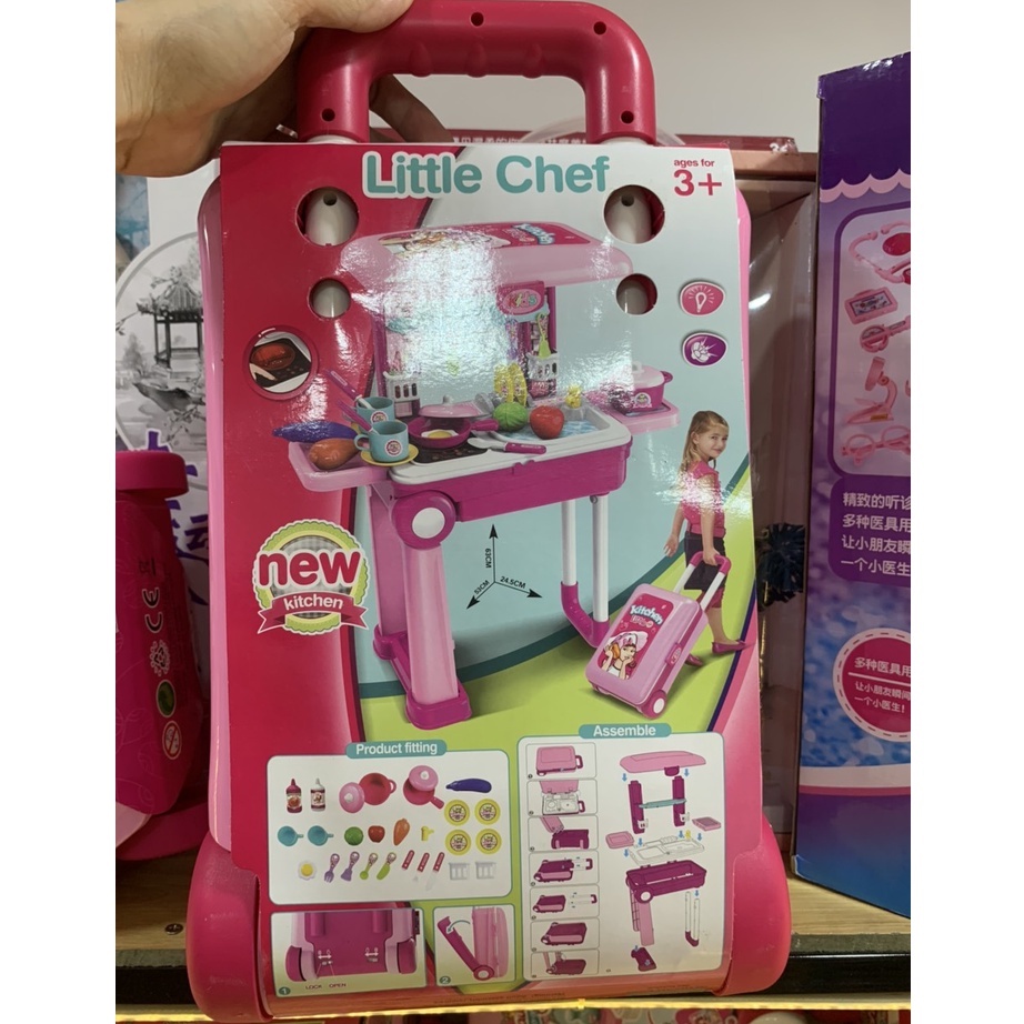 Đồ chơi nấu ăn vali kéo cho bé gái màu hồng xinh xắn