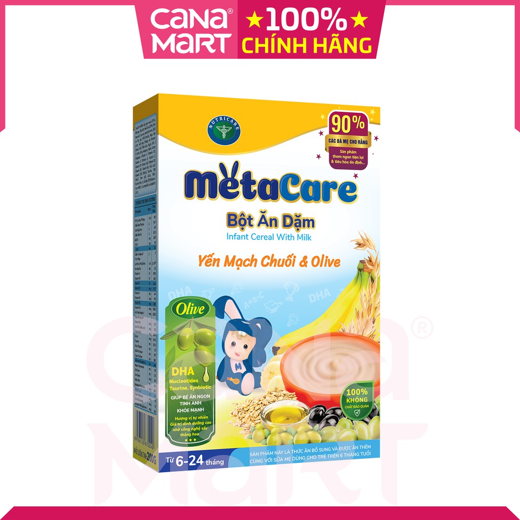 Bột ăn dặm Metacare Yến mạch chuối &amp; olive cho bé từ 6-24 tháng tuổi (200g)