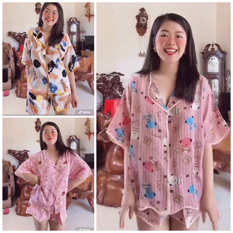 (Hình thật) Set Đồ bộ Pijama - Bộ lụa mango mặc nhà dơi sóng đùi