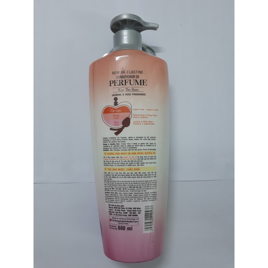 Dầu gội nước hoa Elastine Kiss The Rose óng mượt chắc khoẻ 600ml