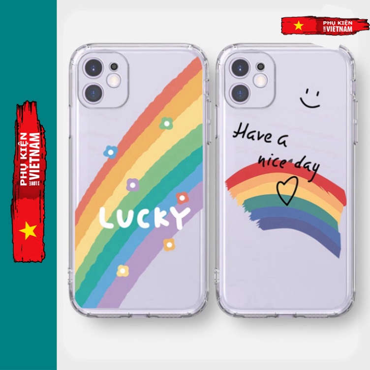 Ốp lưng iphone 6, 6s plus, 7 8 Plus, X, XS, XR, XSMAX, 11 , 12, 13 PROMAX suốt trong quãng CẦU VỒNG LUCKY PKVN