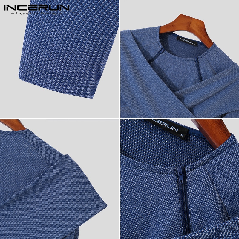 Áo thun INCERUN tay dài màu trơn thời trang dành cho nam