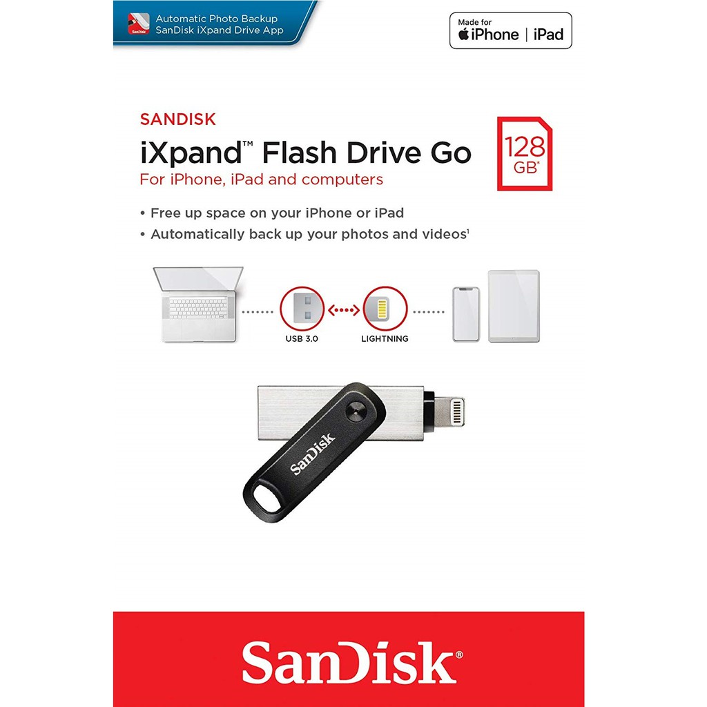 USB 3.0 OTG SanDisk iXpand Flash Drive Go 128GB (Bạc)