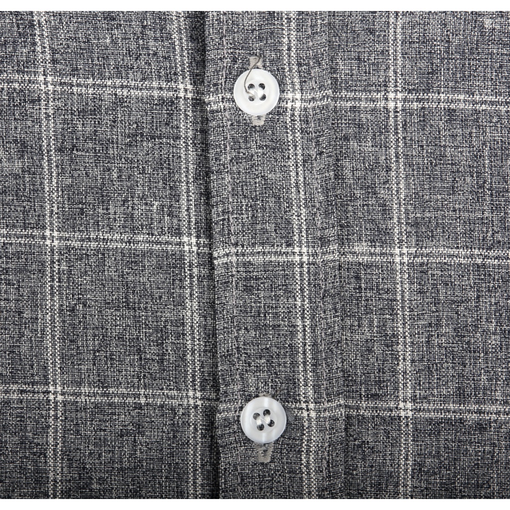 Áo sơ mi nam dài tay OKU, họa tiết kẻ caro, chất vải đũi thoáng mát, phong cách Hàn Quốc