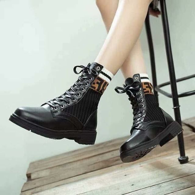 {XẢ kHO - Lỗ xỏ dây hơi han) Boot Cao Cổ Nữ Da Pha Len Hoạ Tiết Cam Zic Zắc | BigBuy360 - bigbuy360.vn