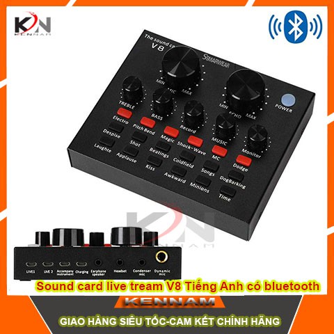 Sound card live tream V8 Tiếng Anh có bluetooth