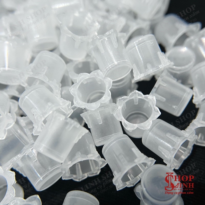 Bịch 100 cái Chum nhựa hoa nhỏ, chum hoa nhựa đựng mực dùng trong phun xăm thẩm mỹ