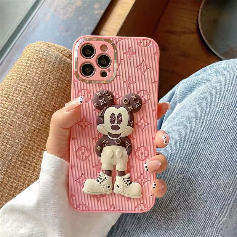 Ốp điện thoại da hồng Mickey LV cho IPHONE 13PROMAX 13 13PRO 11PROMAX 11 X XS XR XS MAX 7PLUS 8PLUS 7 8 12PRO 12PROMAX
