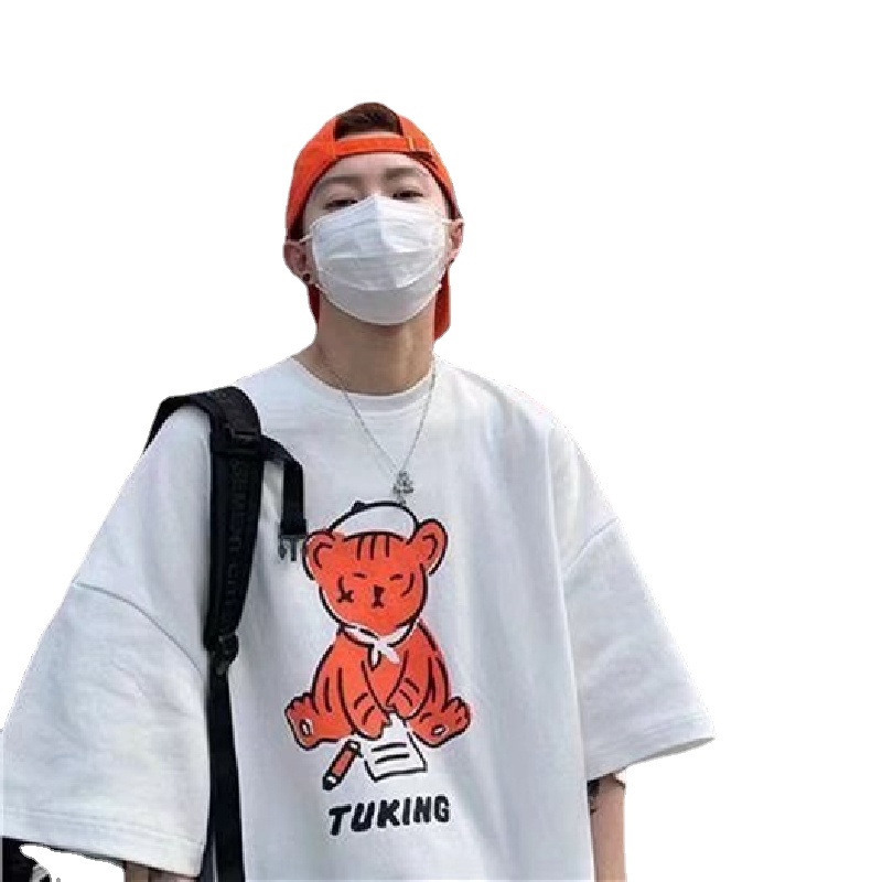 Áo Thun Tay Ngắn Dáng Rộng In Họa Tiết Hoạt Hình Phong Cách Hồng Kông Thời Trang Mùa Hè Cho Nam size M-8XL