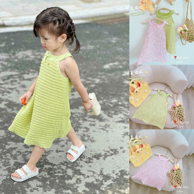 Váy Ren Cổ Yếm Xinh Cho Bé Gái