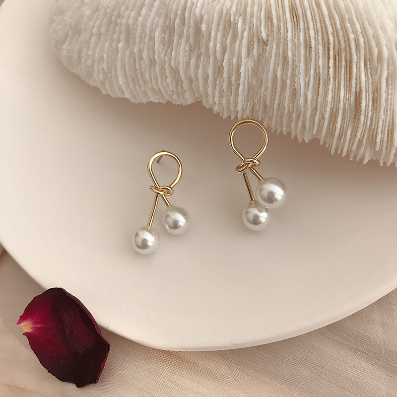 Bông tai mạ bạc 925 hình quả cherry đính ngọc trai phong cách Hàn Quốc