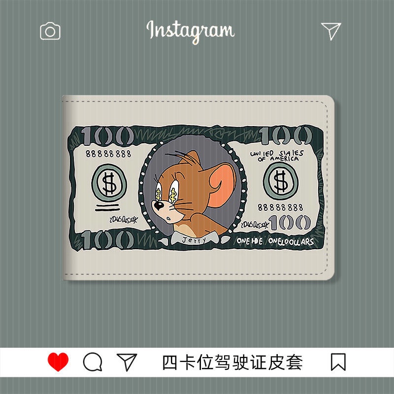 Ví da đựng bằng lái xe in hình Jerry trên tờ $100