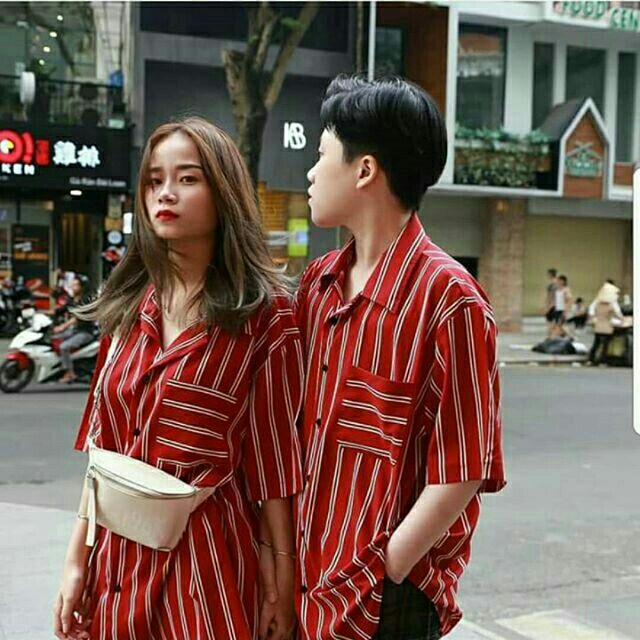 Áo sơ mi sọc đỏ