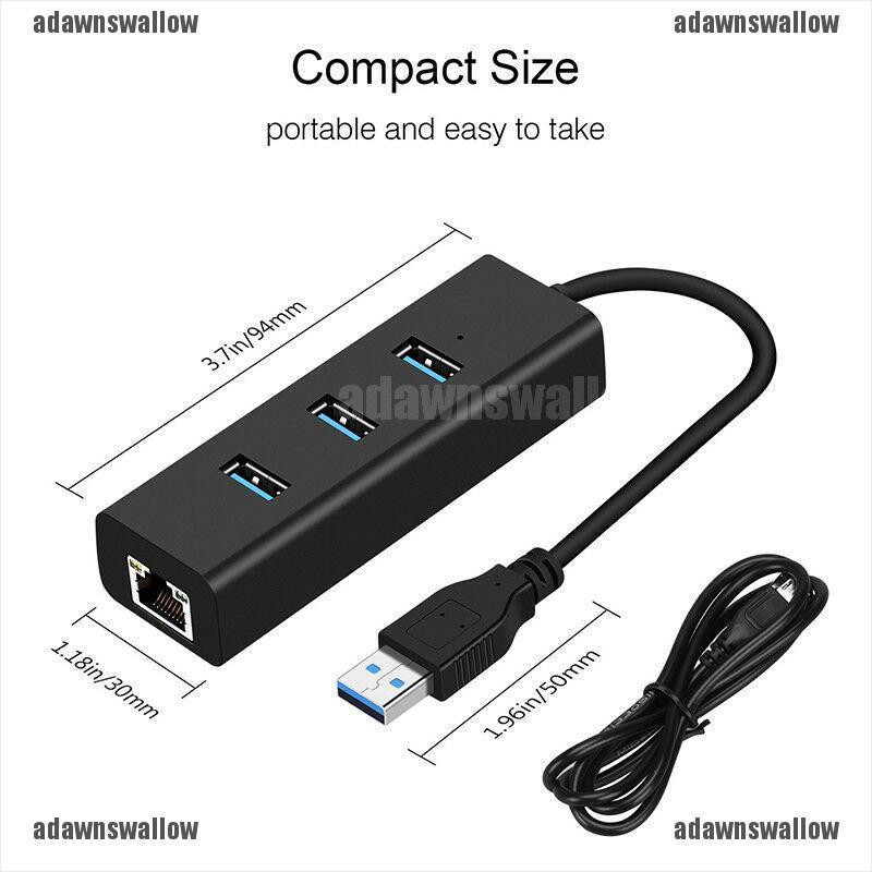 Bộ Chia 3 Cổng Usb 3.0 Gigabit Ethernet Lan Rj45 Hub Sang 1000mbps