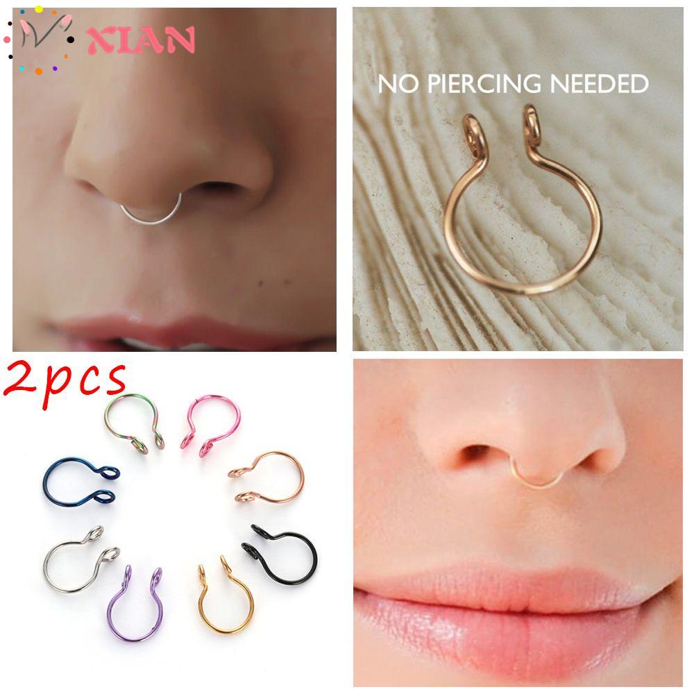 Set 2 khuyên mũi giả bằng thép không gỉ 8mm tùy chọn màu sắc thời trang cho nữ