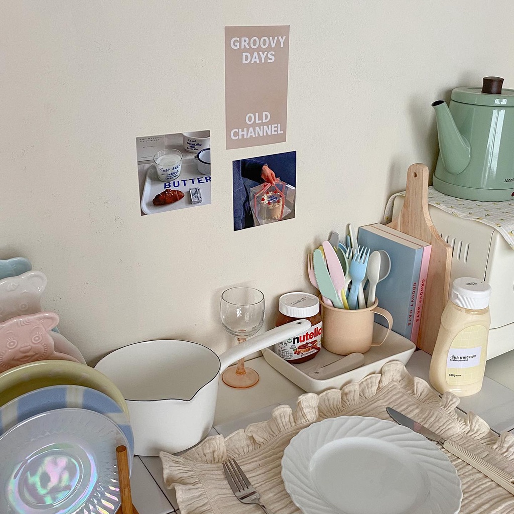 Khăn trải bàn ăn cotton muslin decor phòng bếp màu be pastel vintage tối giản - Creamy Love