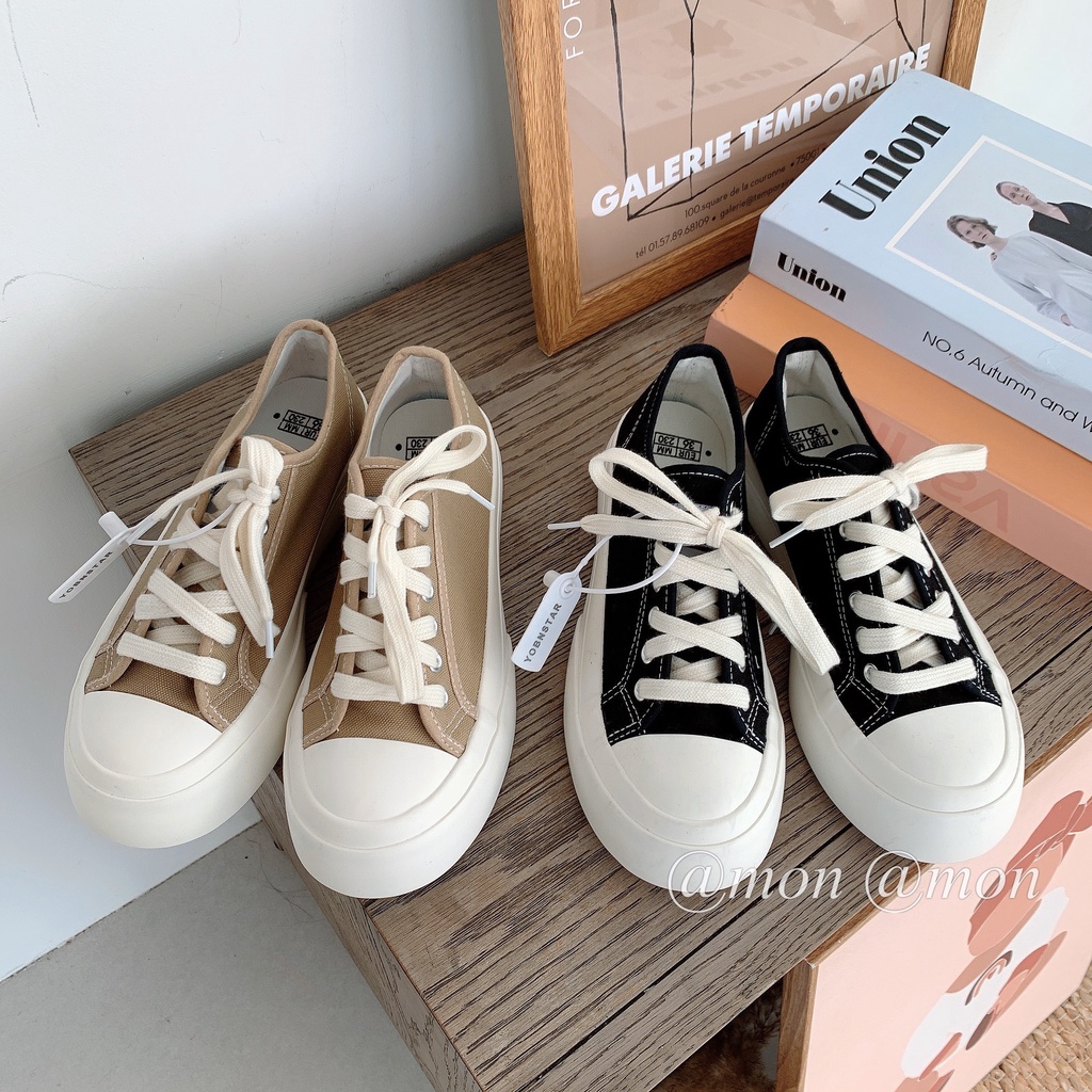 2101538 Giày vải nữ - Giày ulzzang vải đế cao 4cm thời trang nữ phong cách basic trơn