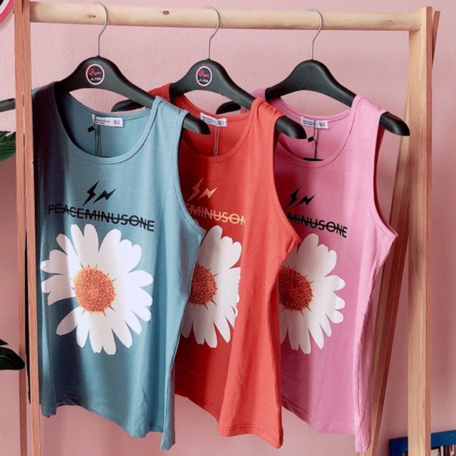 Áo thun 3 lỗ nữ in hình hoa, mặc sát nách, chất cotton xược gỗ thấm mồ hôi, mặc nhà đi chơi