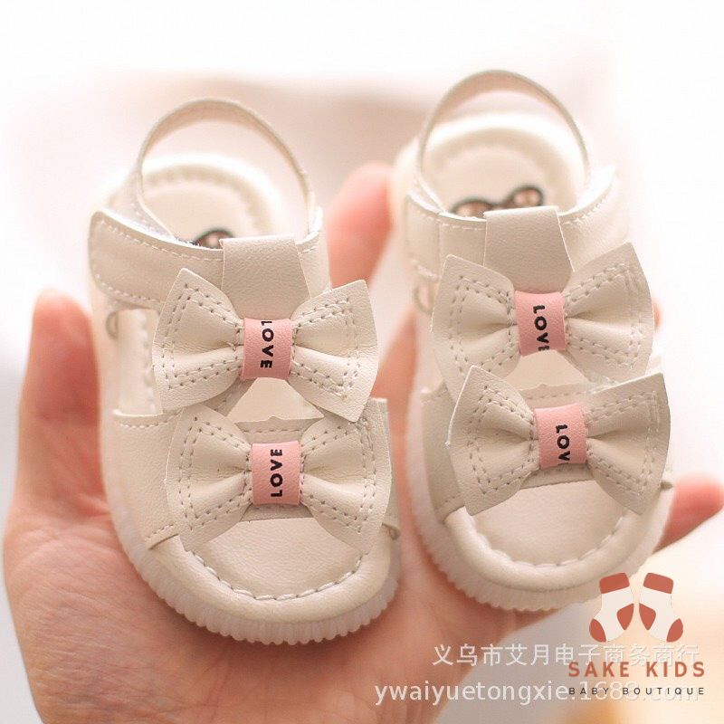 Giày sandal tập đi trẻ em - Dép rọ 2 Nơ đáng yêu có quai dán chất da êm mềm nhẹ có đế chống trơn trượt cho bé gái B01