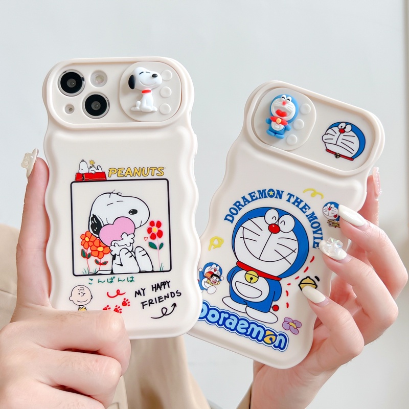 Ốp Điện Thoại Tpu In Hình Snoopy &amp; Doraemon Đáng Yêu Có Cửa Sổ Trượt Cho iPhone 12 13 11 PRO MAX XR 11 12 PRO